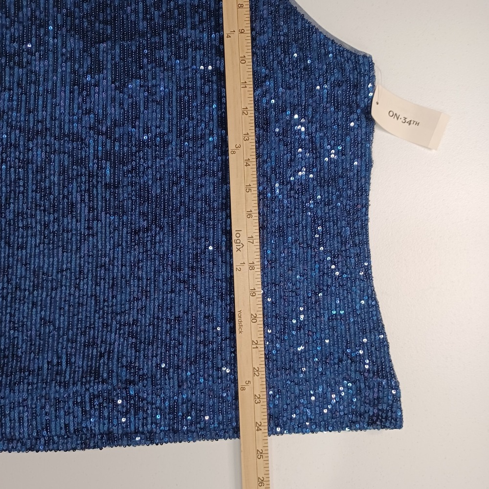 Women's On 34th NWT Blue Sequin Tank/Sleeveless Blouse with Lining Size XL - Picture 8 of 11